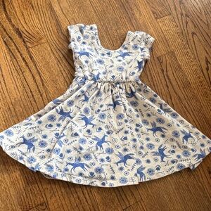 Alice + Ames 3T blue Pegasus cream scoop neck twirl dress soft cozy cotton